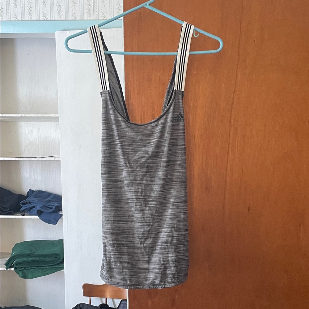 Adidas Gray Tank Top with Striped Straps